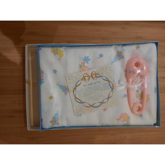 Vintage Baby Gift Set, Stayon Crib Sheet and Rattle gift - Picture 3 of 4